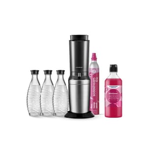 Mega Pack Crystal con 1 cilindro CQC da 60 litri e 3 caraffe in vetro da 70 ml + Drink Mix Lampone Zero - 440 ml