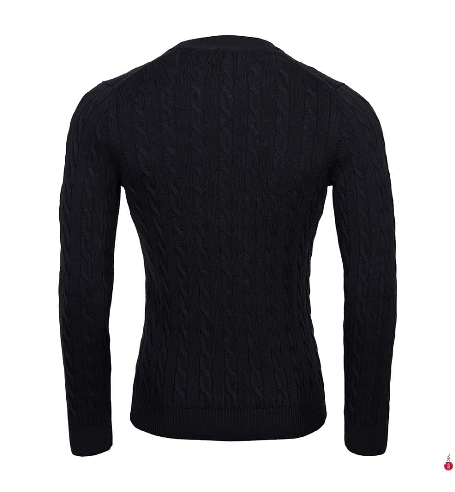 Baumwollpullover mit Rundhalsausschnitt aus Kabelstrick - Schwarz