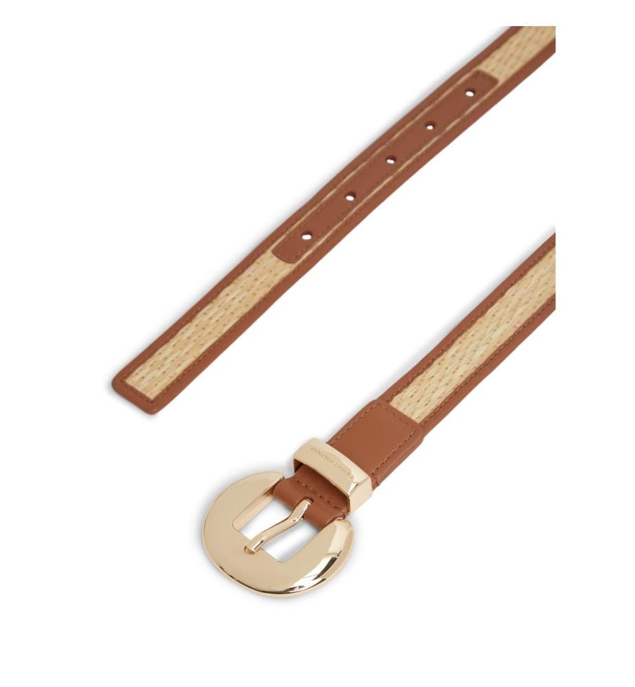 Cintura in pelle e rafia - Marrone e beige