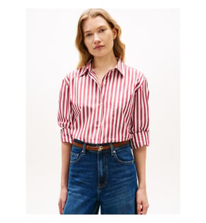 Camicia classica oversize - Rosso scuro e bianco