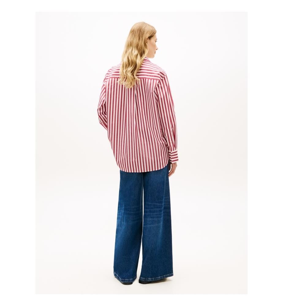 Camicia classica oversize - Rosso scuro e bianco