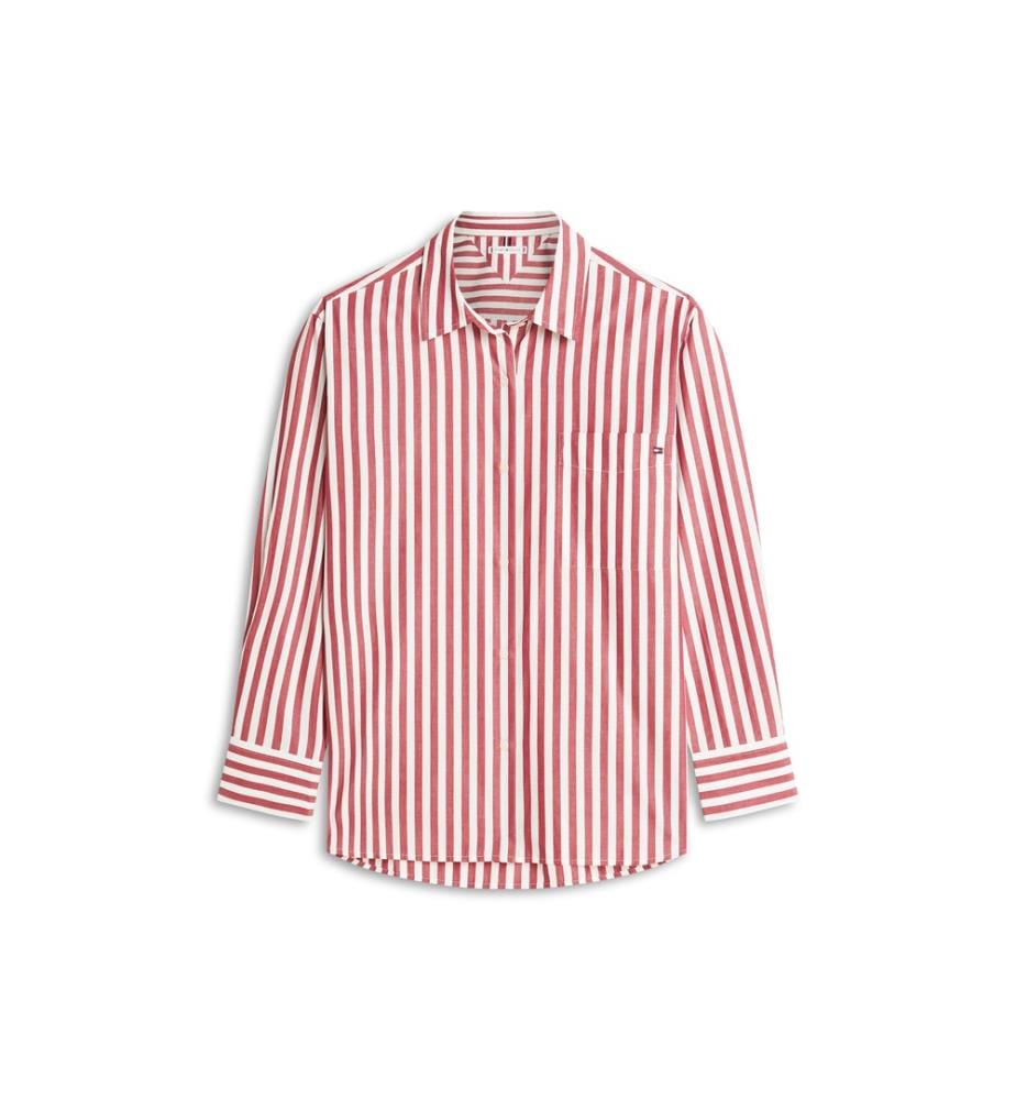 Camicia classica oversize - Rosso scuro e bianco