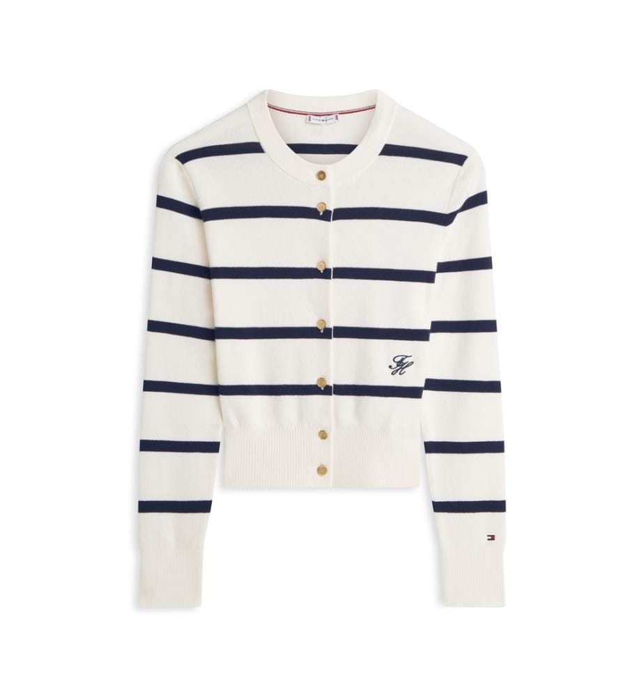 Premium Strickjacke - Weiss und Marine