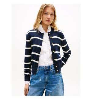 Cardigan en Maille Premium - Marine et Blanc