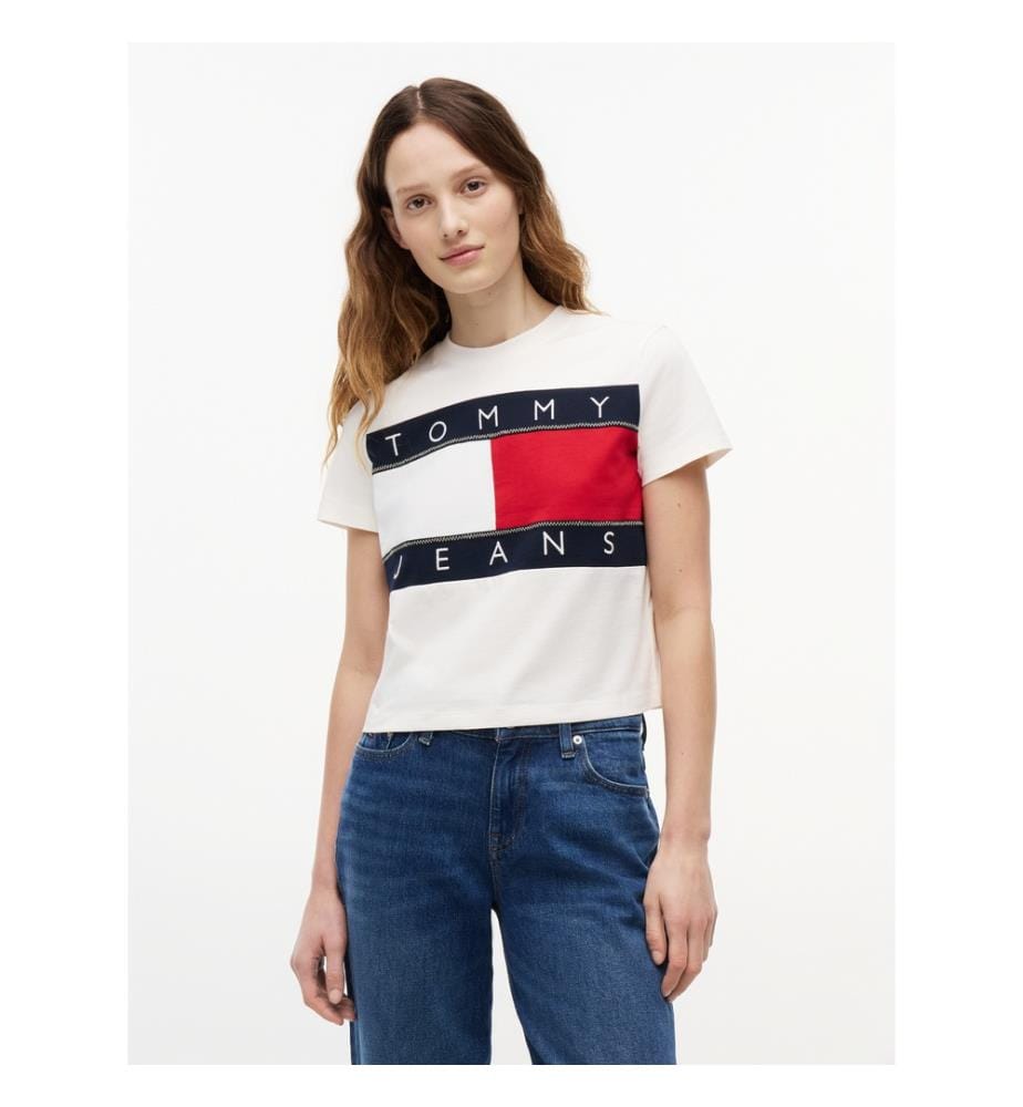 T-Shirt Tommy Jeans Grosses Flaggenlogo - Ancient White