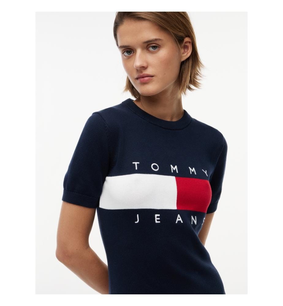 Kleid Tommy Jeans Flaggenlogo-Pullover - Dunkelblau