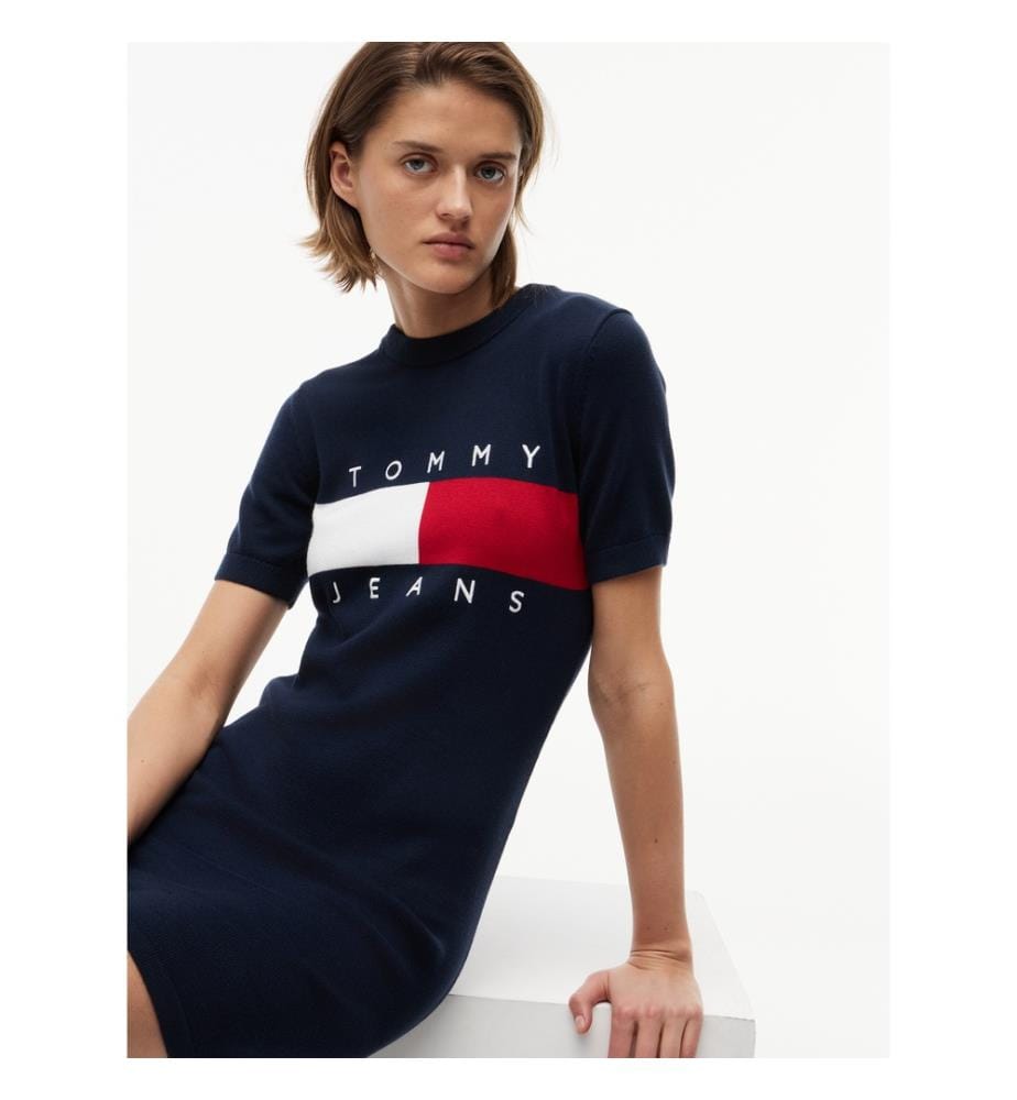 Kleid Tommy Jeans Flaggenlogo-Pullover - Dunkelblau