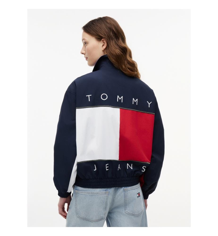 Giacca antivento con blocco di colori e logo a bandiera - Blu navy