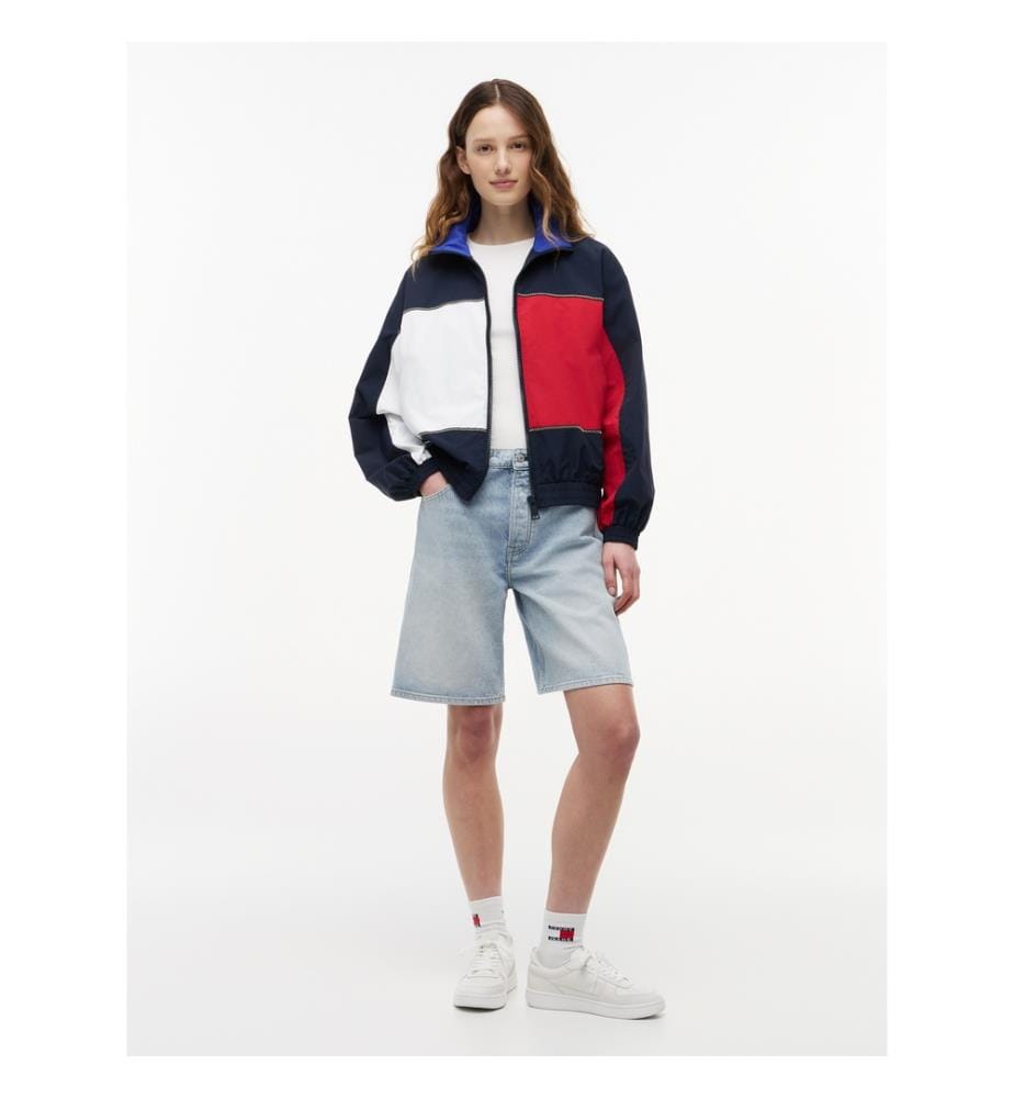Giacca antivento con blocco di colori e logo a bandiera - Blu navy