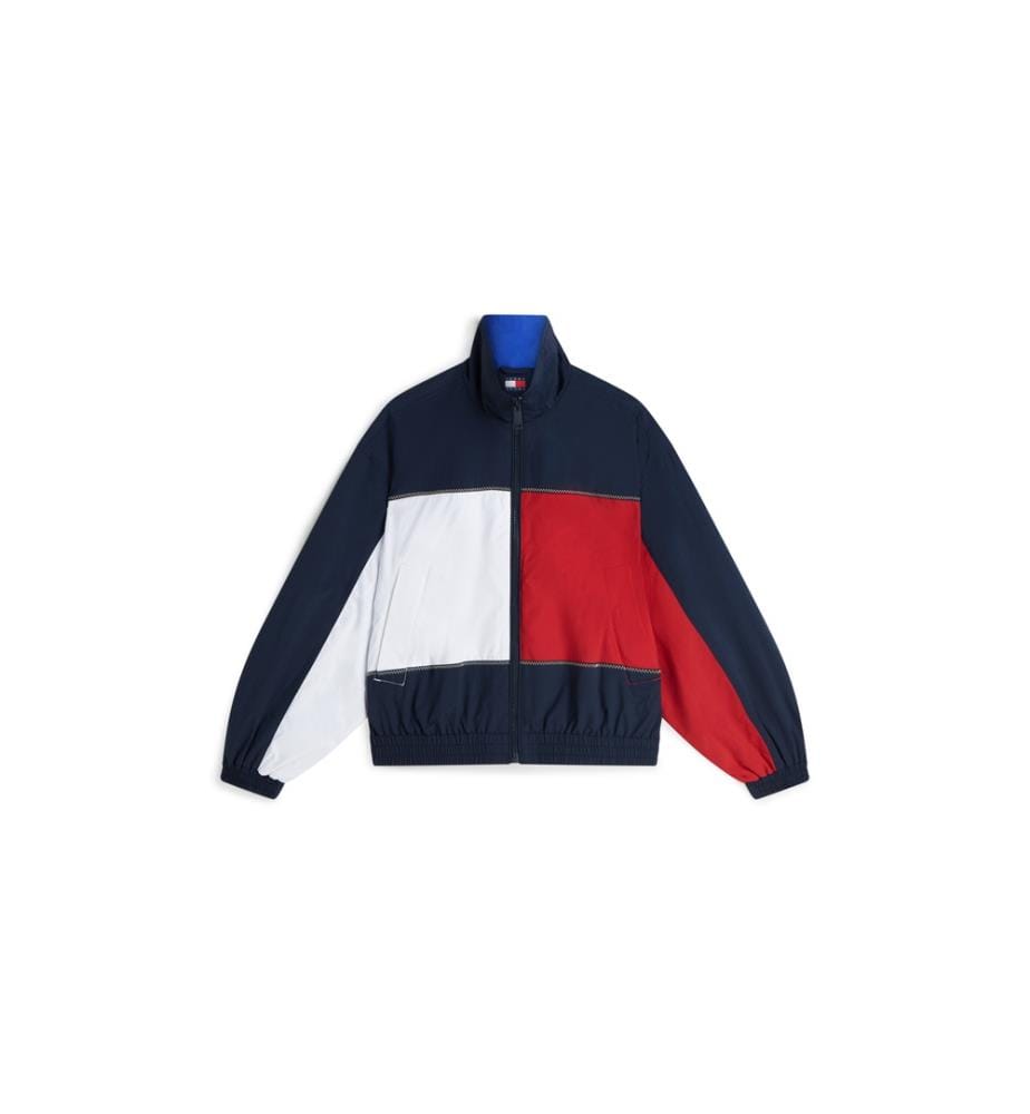 Giacca antivento con blocco di colori e logo a bandiera - Blu navy