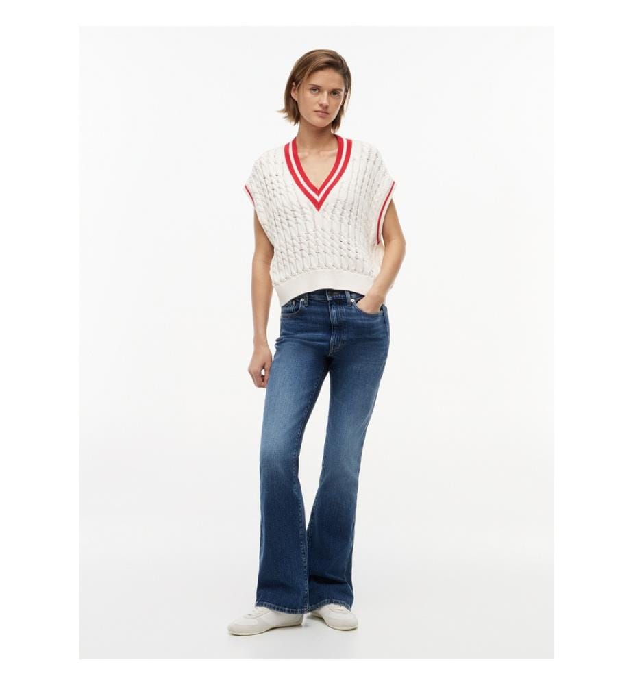 Gilet in maglia a treccia con scollo a V oversize - Bianco