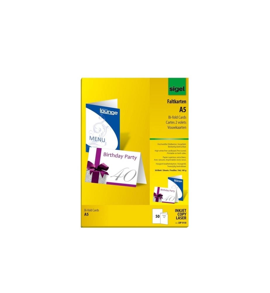 SIGEL - Blankokarte A5 (A4), 20 Blatt, Weiss