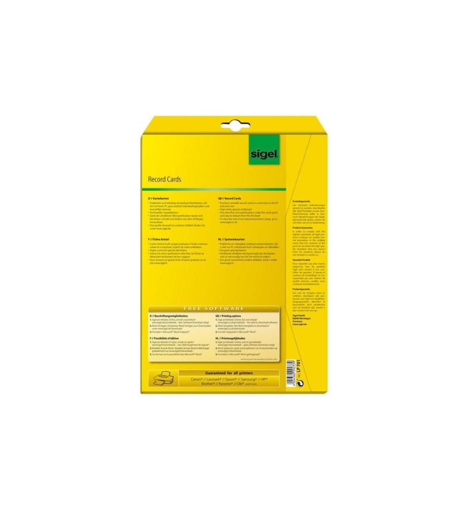 SIGEL - Fiches A7 (A4), 20 feuilles, 185 g, blanc