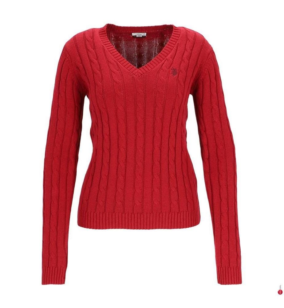 Liz V Kaschmir Baumwoll-Pullover mit Zopfmuster - Rot