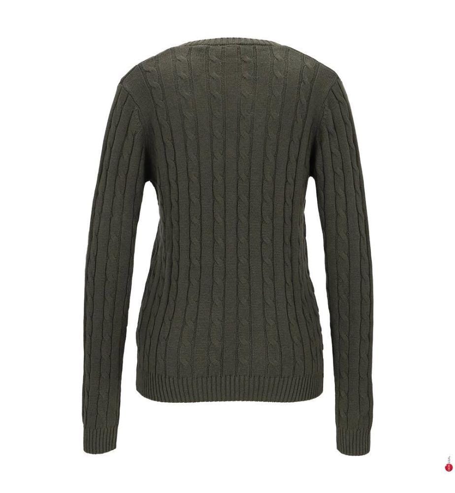 Pull En Coton Cachemire Liz V À Torsades - Kaki