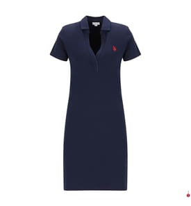 Abito con scollo a V in jersey elasticizzato - Blu navy
