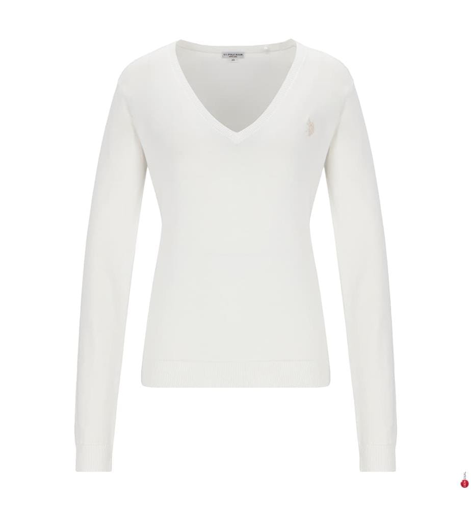Baumwollpullover mit V-Ausschnitt - Weiss