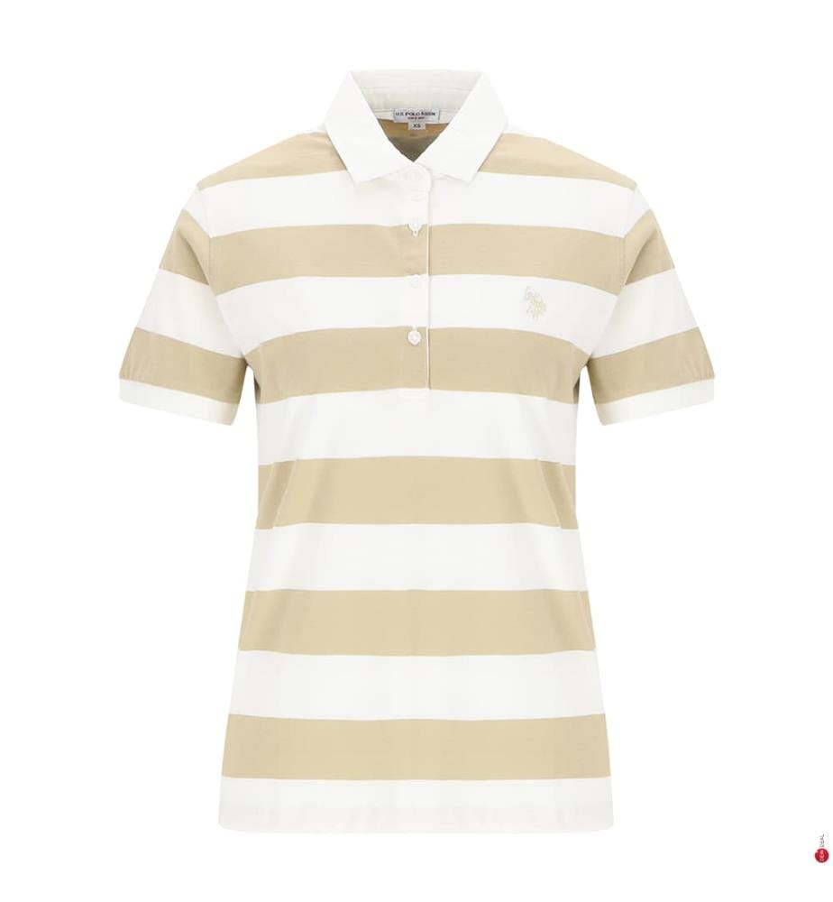 Gestreiftes Polohemd - Weiss und Beige