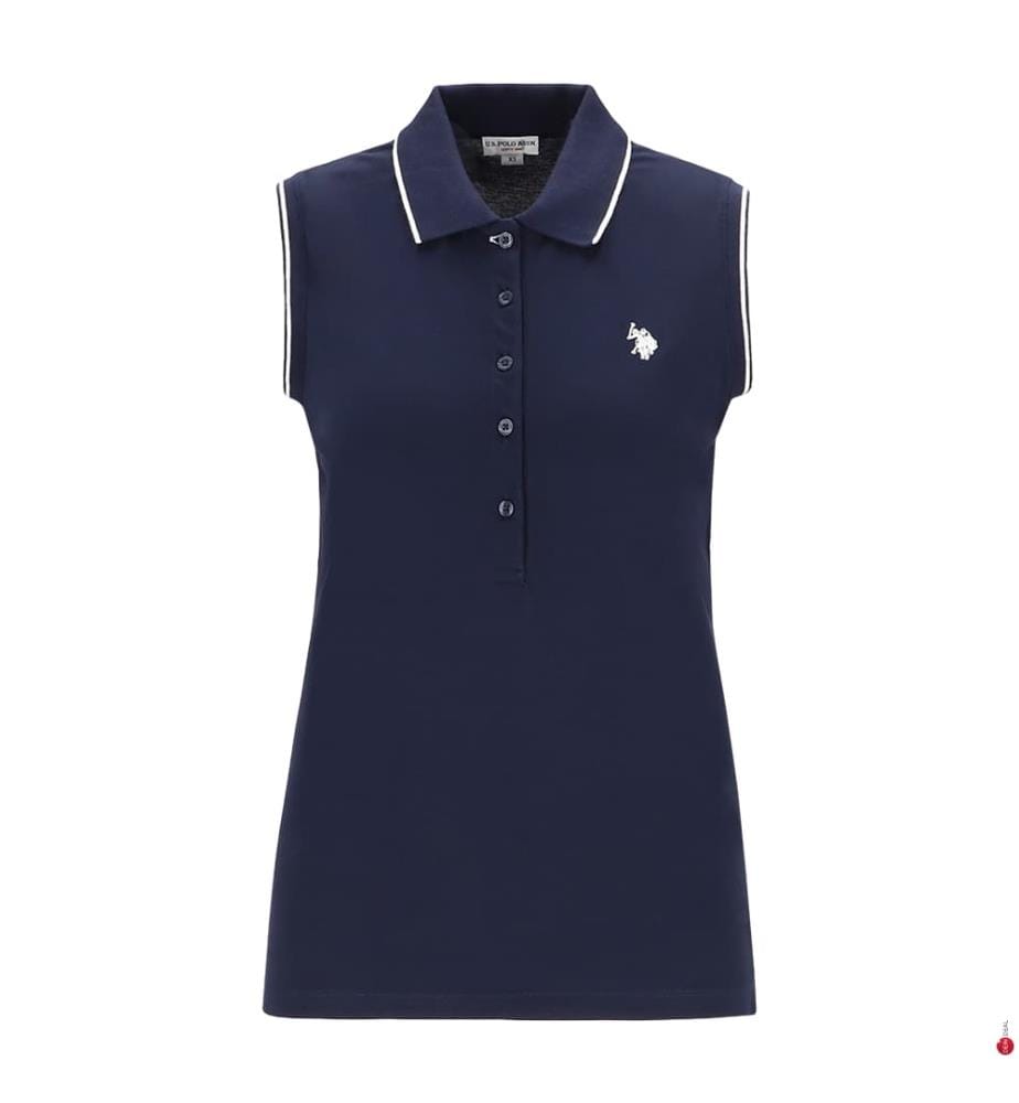 Polo sans manches en coton micro-piqué - Bleu marine