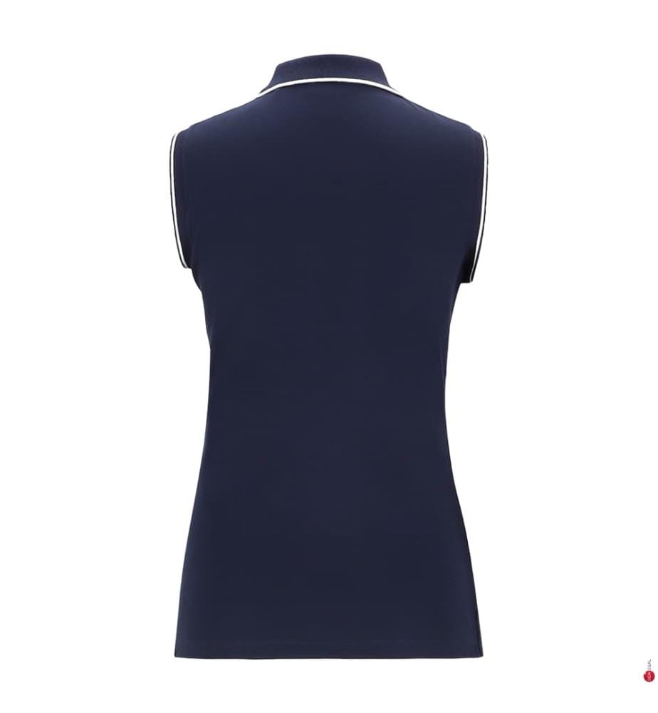 Polo sans manches en coton micro-piqué - Bleu marine