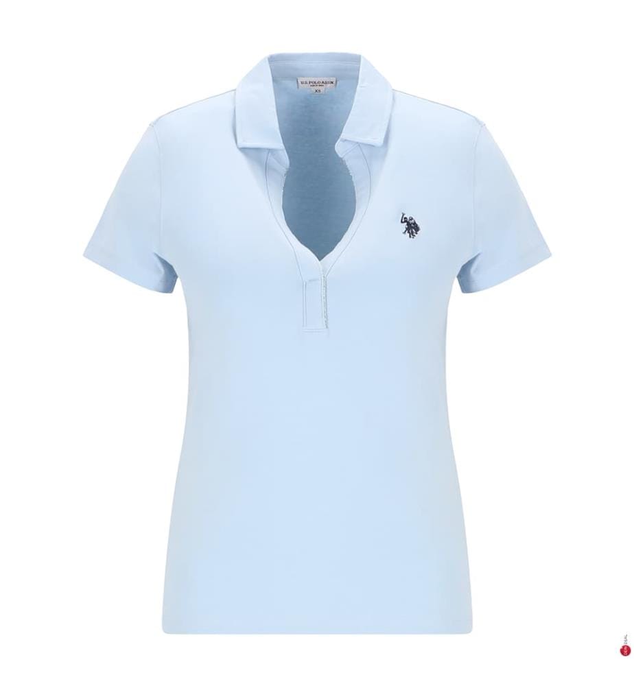 Kurzärmeliges Polohemd aus Stretch-Baumwolle - Blu China