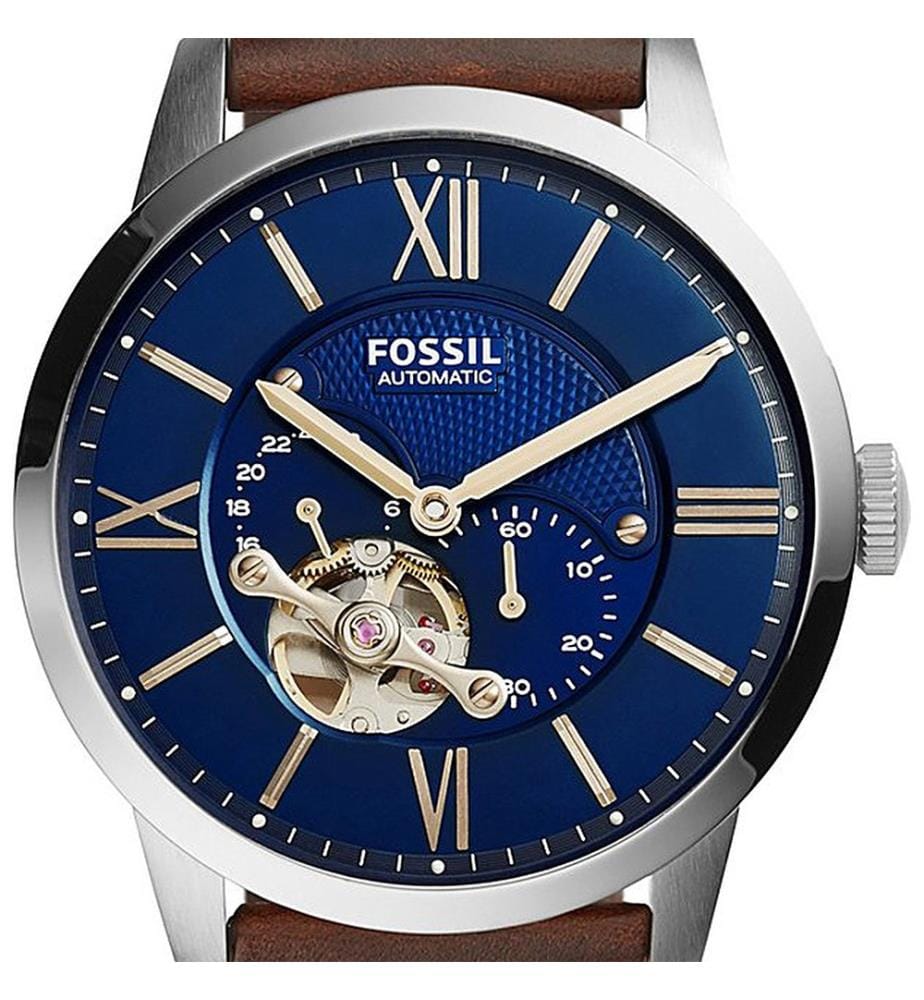 Automatik-Lederarmbanduhr Townsman - Dunkelbraun und Marinblau