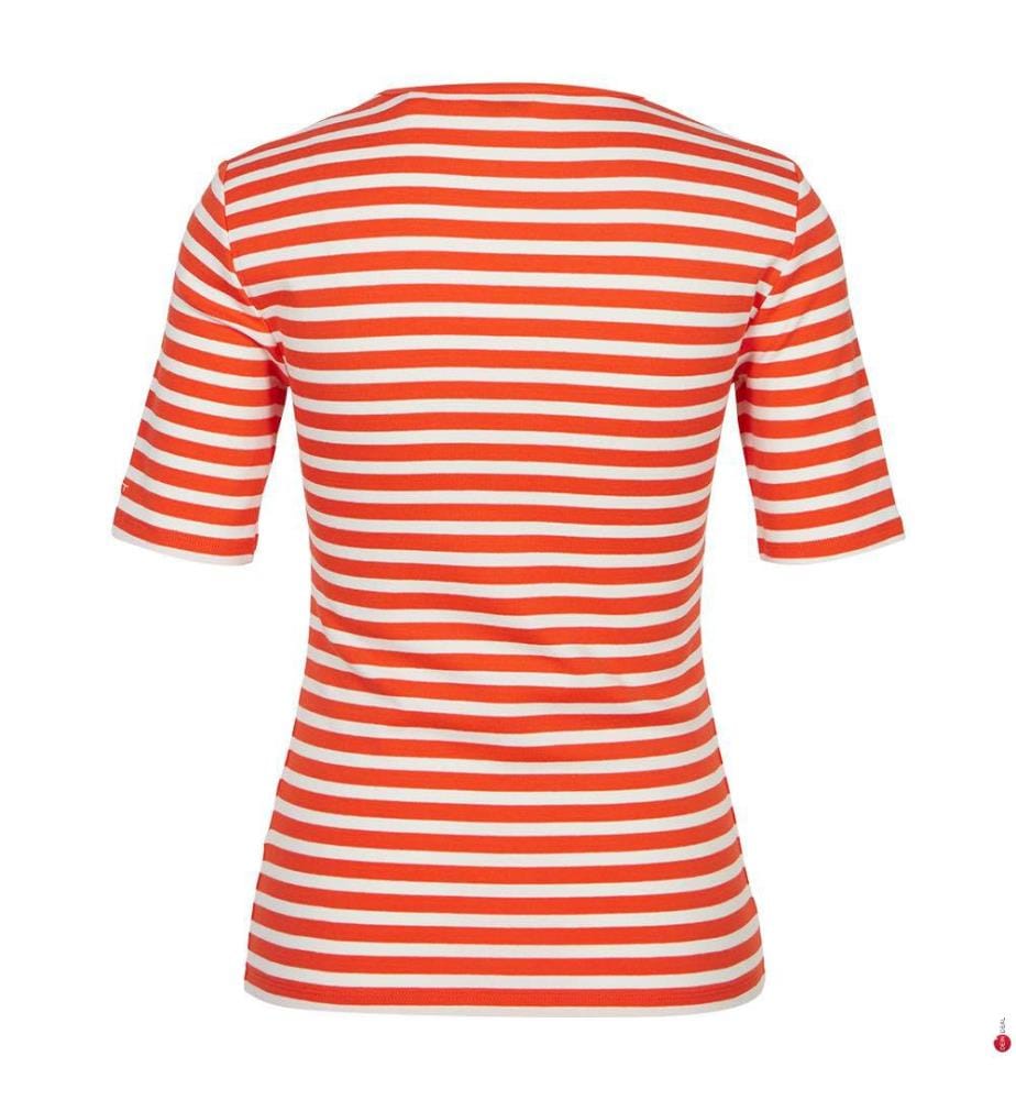 Maglietta Slim a righe 1X1 a coste - Rosso arancio