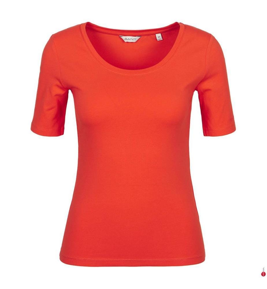 Top slim Cot/Ela con scollo a pallina - Arancione Rosso