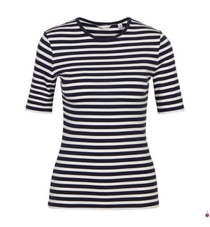 Maglietta Slim a righe 1X1 a coste - Blu notte