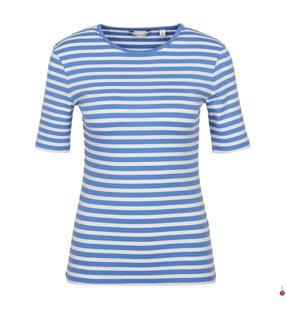 Maglietta Slim a righe 1X1 a coste - Perfect Blue