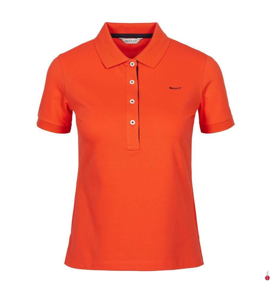 Polo in piqué con colletto a contrasto - Rosso arancio