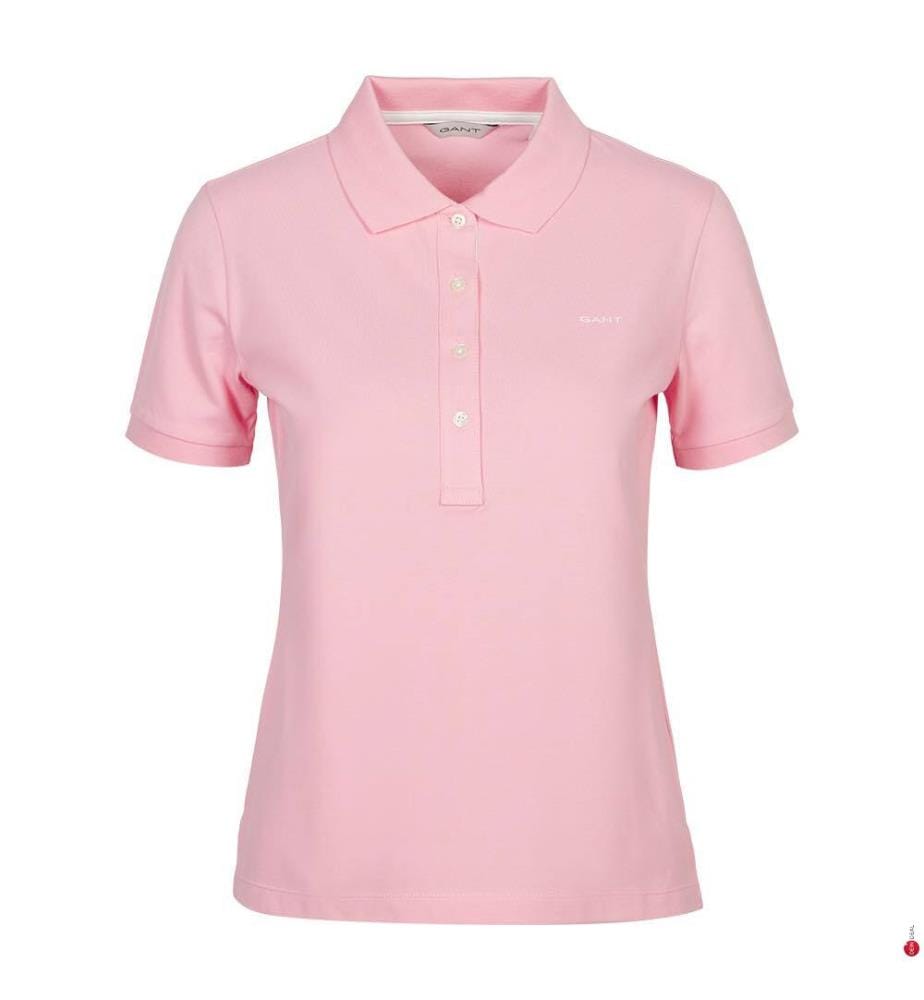 Polo en piqué à col contrasté - Rose géranium