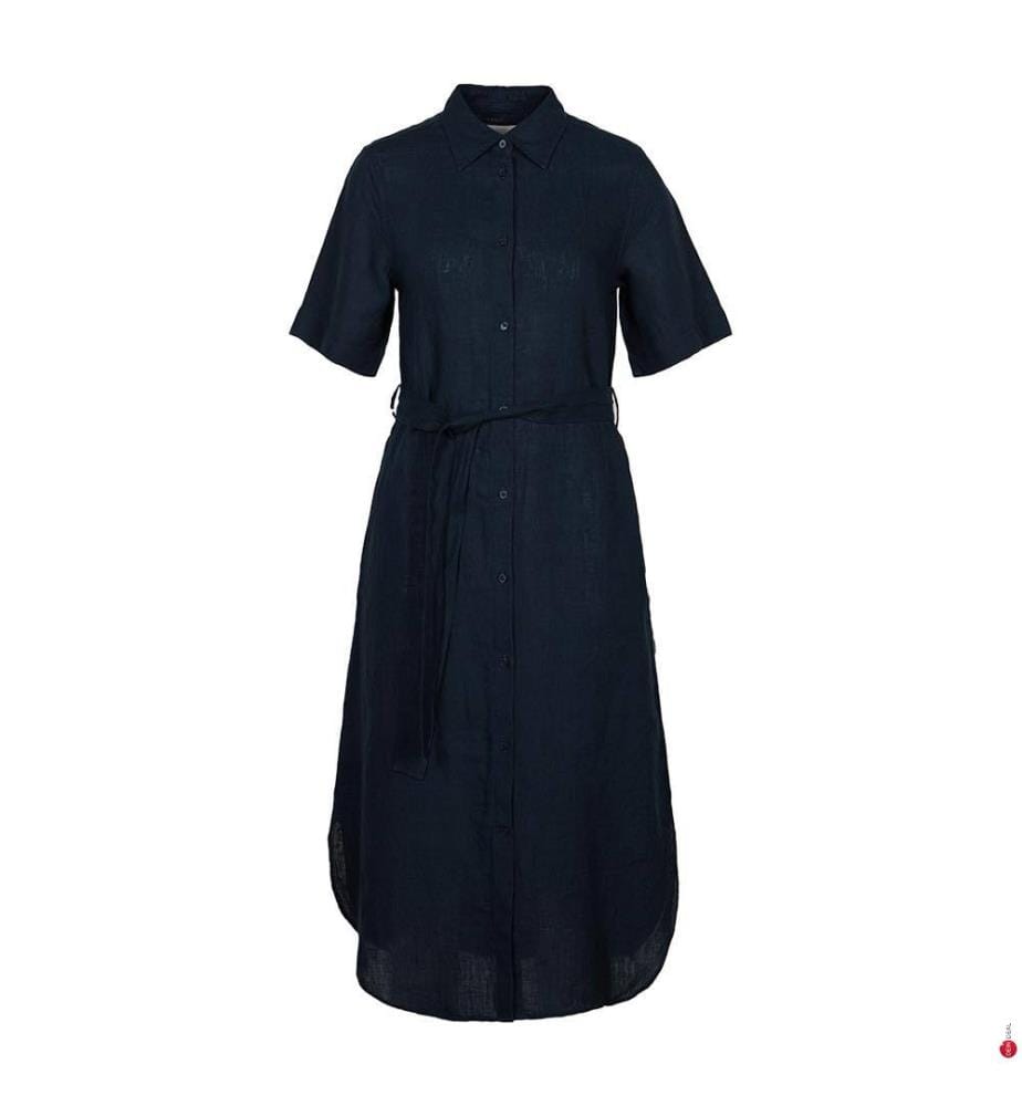Hemdblusenkleid aus Leinen Regular Fit - Nachtblau