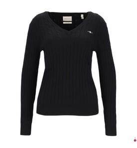 Maglia con scollo a V in cotone elasticizzato - Nero