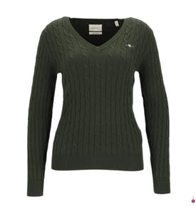 Maglia con scollo a V in cotone elasticizzato - Verde muschio scuro