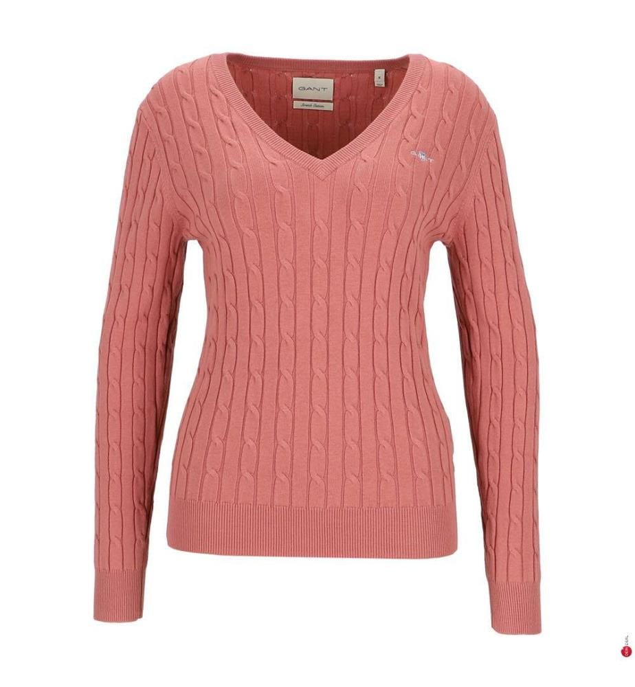 Maglia con scollo a V ritorto in cotone elasticizzato - Brique Délavé / Brique Red