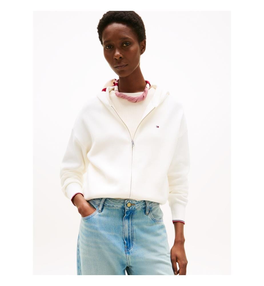 Cardigan à capuche zippé en jersey - Blanc
