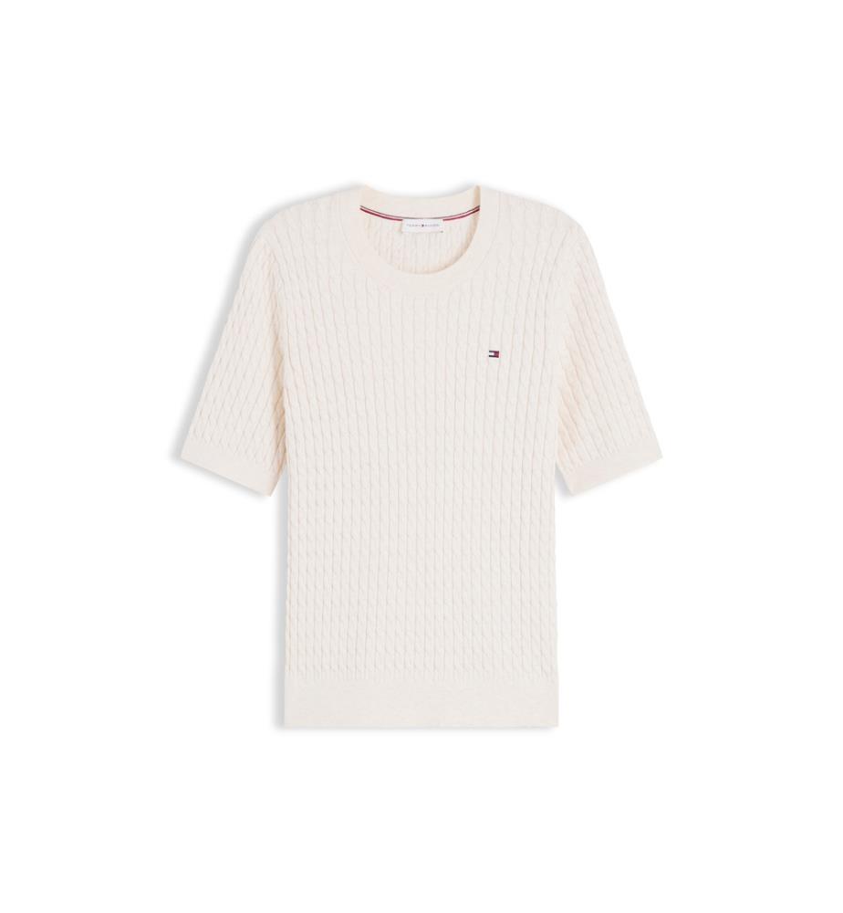 Maglione a maniche corte con lavorazione a trecce - Petal avorio melange","detected_source_language":"EN