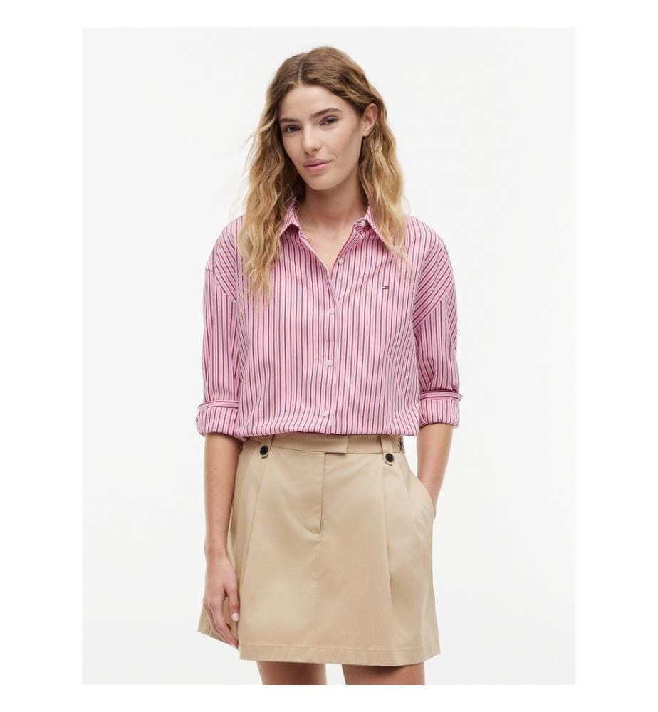 Loose-fitting poplin shirt - Multicolored pink stripes