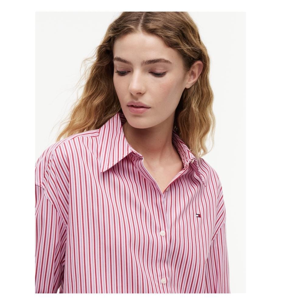 Loose-fitting poplin shirt - Multicolored pink stripes