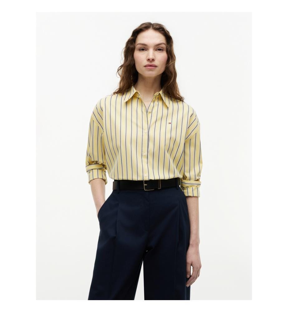 Boxy-Cut Poplin Shirt - Liquorice Stp Citronella
