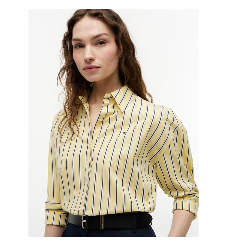 Boxy-Cut Poplin Shirt - Liquorice Stp Citronella