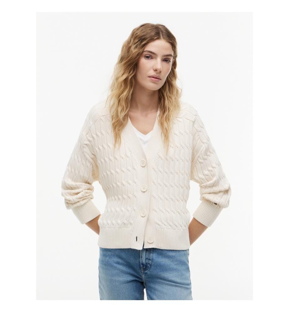 Cardigan oversize a maglia a trecce con scollo a V","detected_source_language":"EN