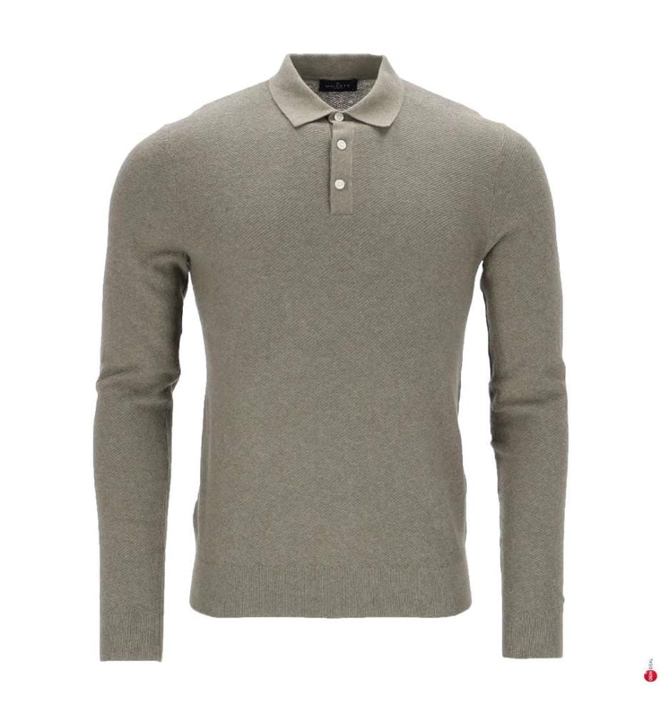 Long-sleeved polo shirt in textured knit – Cargo green