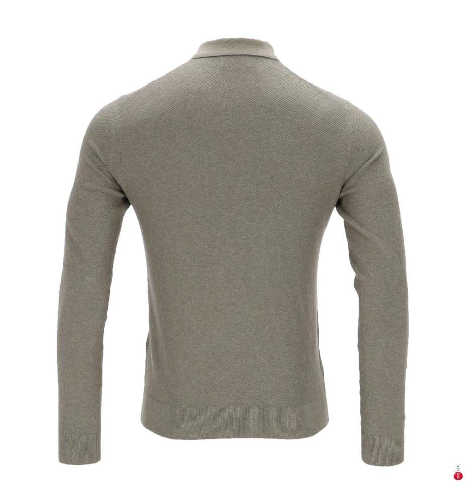 Long-sleeved polo shirt in textured knit – Cargo green