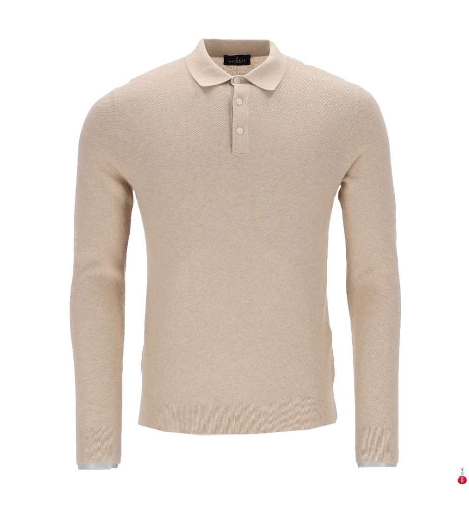 Long-sleeved polo shirt in textured knit – Malt beige
