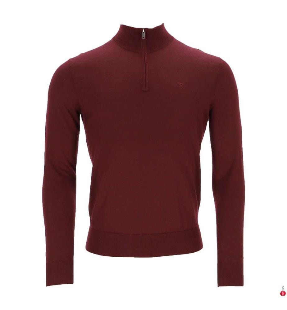 Pullover aus Merinowolle mit halbem Reissverschluss – Bordeauxrot