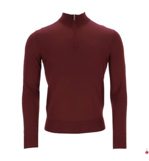 Pullover aus Merinowolle mit halbem Reissverschluss – Bordeauxrot