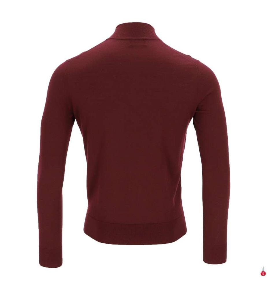 Pullover aus Merinowolle mit halbem Reissverschluss – Bordeauxrot