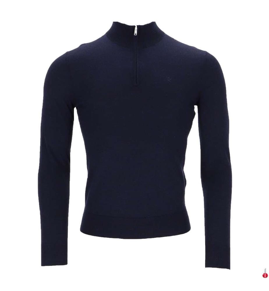 Pullover aus Merinowolle mit halbem Reissverschluss – Marineblau